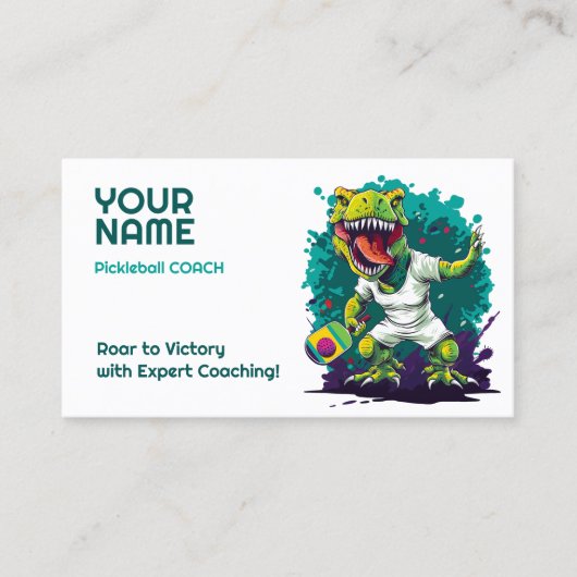 Aangepaste tekst met t-rex Pickleball Visitekaartje (Voorkant)