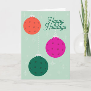 Aangepaste tekst Mint Magenta Pickleball Ornamente Feestdagen Kaart