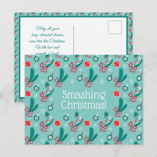 Aangepaste tekst Minty green Tennis kerst Briefkaart (Voorkant / Achterkant)