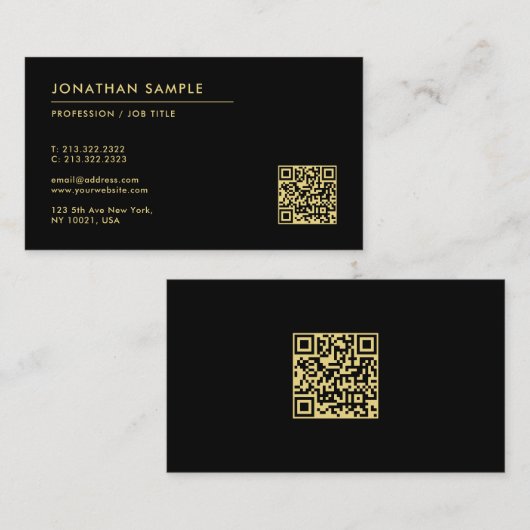 Aangepaste Tekst Moderne Sjabloon QR Code Zwart &  Visitekaartje (Voorkant / Achterkant)