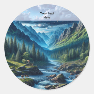 Aangepaste tekst Mountain Scene Gift voor papa Ronde Sticker