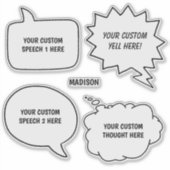 Aangepaste tekst & naam Spraakbubbels Sticker (Voorkant)