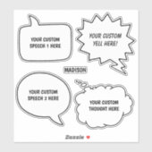 Aangepaste tekst & naam Spraakbubbels Sticker (Vel)