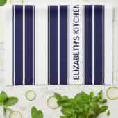Aangepaste tekst Navy Blue en White Striped Theedoek (Gevouwen)