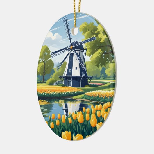 Aangepaste tekst Nederland Windmolens Keramisch Ornament (Links)