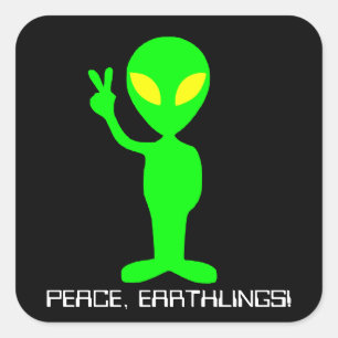 Aangepaste tekst Neon Green/Black Alien Peace Stic Vierkante Sticker