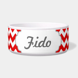 Aangepaste tekst of monogram op rode Chevrons Voerbakje