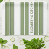 Aangepaste tekst Olive Green en White Striped Theedoek (Gevouwen)