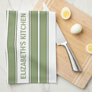 Aangepaste tekst Olive Green en White Striped Theedoek