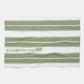 Aangepaste tekst Olive Green en White Striped Theedoek (Horizontaal)