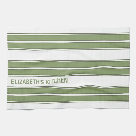 Aangepaste tekst Olive Green en White Striped Theedoek (Horizontaal)