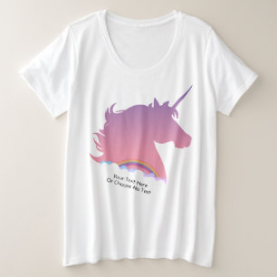 Aangepaste tekst / Ombre Paars Roze Unicorn & Rege Grote Maat T-shirt