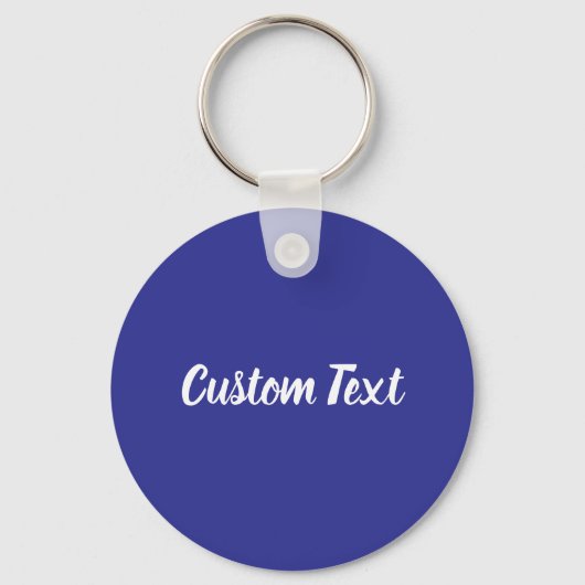Aangepaste tekst op blauw met witte script sleutelhanger (Voorkant)