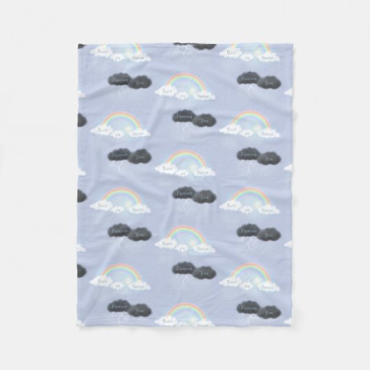 Aangepaste tekst op wolken en regenbogen "Regen of Fleece Deken (Voorkant)