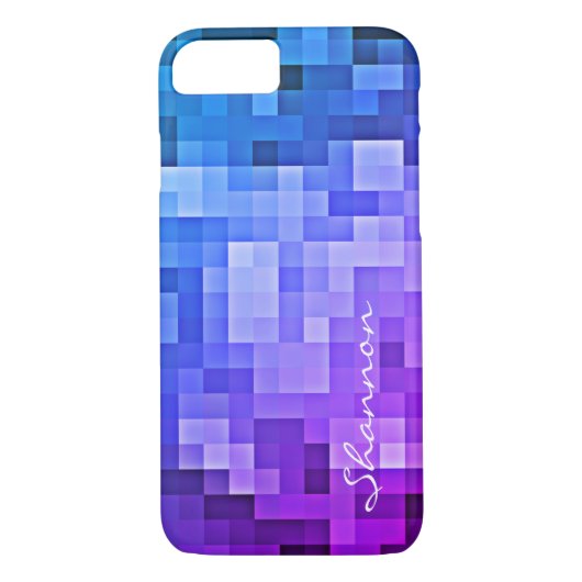 Aangepaste tekst Paarse & Blue Pixels iPhone 7 hoe Case-Mate iPhone Case (Achterkant)