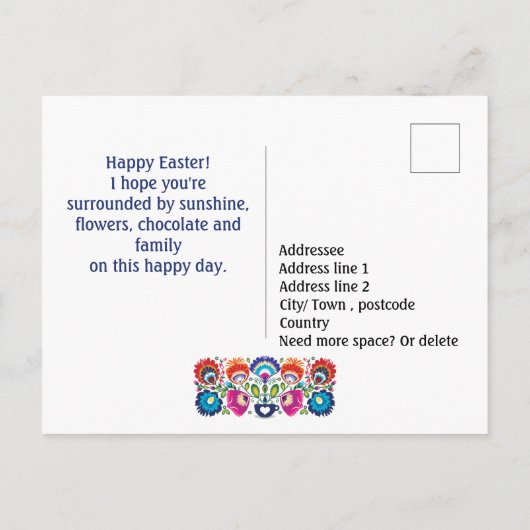 Aangepaste tekst paasmap, briefkaart (Achterkant)