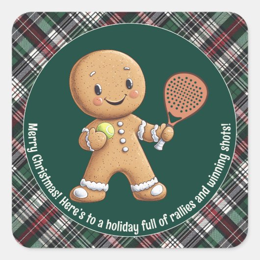 🎾🎄Aangepaste tekst, Padel Powered Christmas Vierkante Sticker (Voorkant)