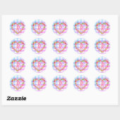 Aangepaste tekst / pasta Gingham Floral Heart Wrea Ronde Sticker (Vel)