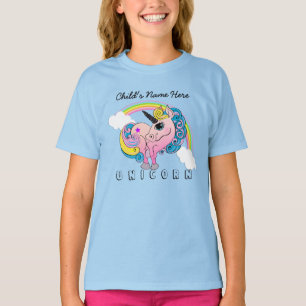 Aangepaste tekst/pastel Unicorn regenboogwolken T-shirt