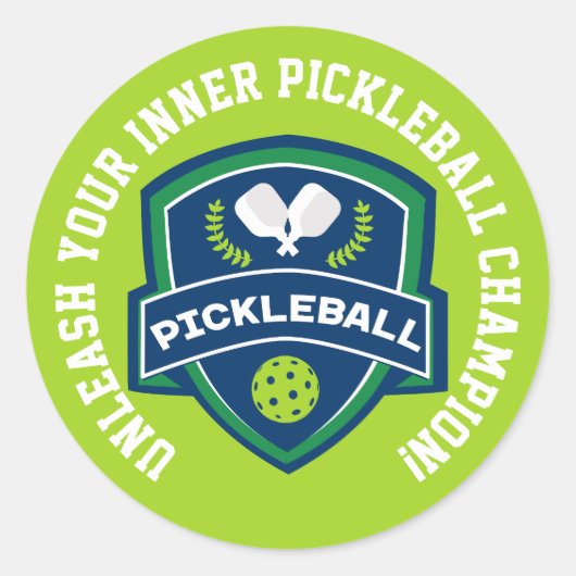 Aangepaste tekst Pickleball groen en blauw Ronde Sticker (Voorkant)