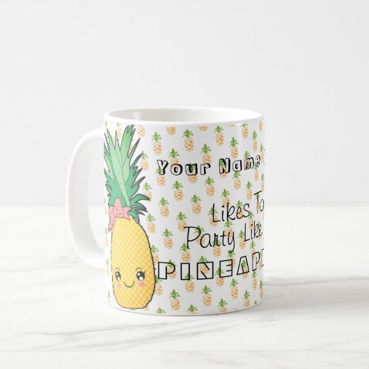 Aangepaste tekst / Pineappel Kawaii Summer Koffiemok (Voorkant links)
