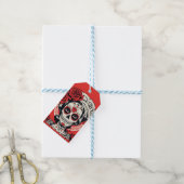 Aangepaste tekst 💀 Pop Art Calavera rood & wit Cadeaulabel (Met Touw)