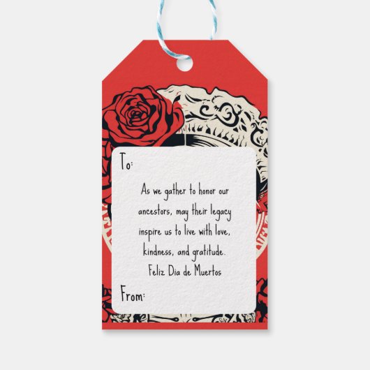 Aangepaste tekst 💀 Pop Art Calavera rood & wit Cadeaulabel (Achterkant)