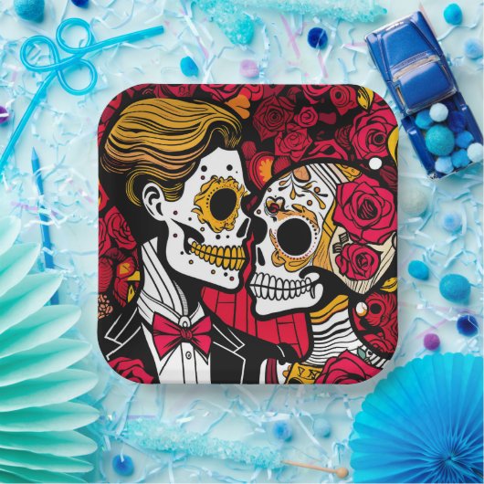 Aangepaste tekst 💀 Pop Día de Muertos Papieren Bordje (Feest)