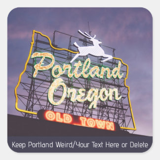 Aangepaste tekst Portland Oregon White Stag Neon S Vierkante Sticker