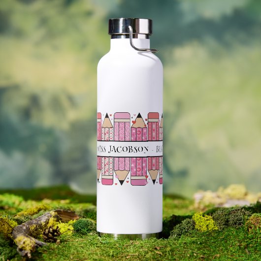 Aangepaste tekst potlood leraar waterfles (Buiten (Gedraaid) )