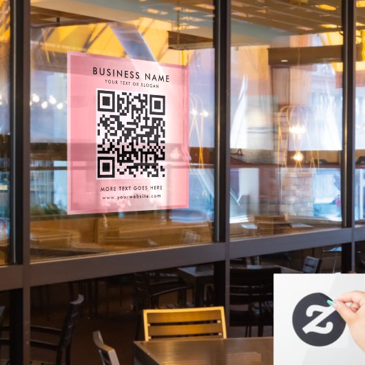 Aangepaste tekst QR-code logo roze goud glamour Raamsticker (Restaurant Raam)