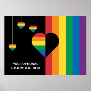 Aangepaste tekst Rainbow Hearts & Stripes Poster