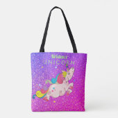 Aangepaste tekst/ Rainbow Kawaii Eenhoorn Glitter  Draagtas (Achterkant)