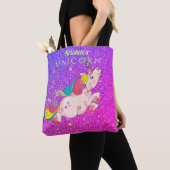 Aangepaste tekst/ Rainbow Kawaii Eenhoorn Glitter Draagtas (Dichtbij)