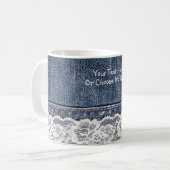 Aangepaste tekst /  Retro Blue Jeans Denim Lace Koffiemok (Voorkant links)