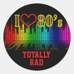 Aangepaste tekst Retro I Love 80's Music Volledig Ronde Sticker