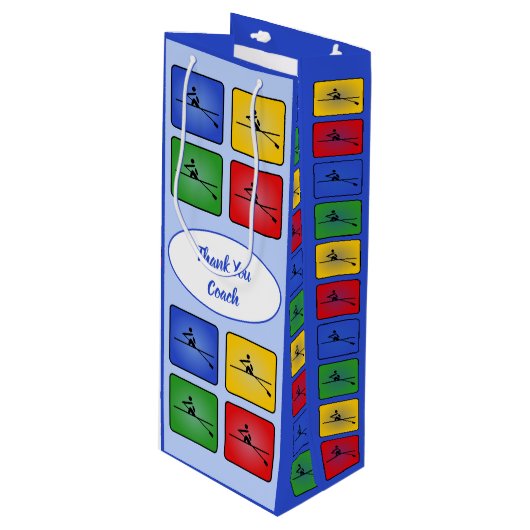 Aangepaste tekst roeipictogrammen blauw wijn cadeautas (Voorkant Gekanteld)
