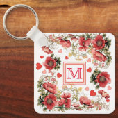 Aangepaste tekst Romantische roze klaprozen en har Sleutelhanger (Voorkant)