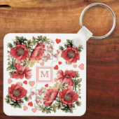 Aangepaste tekst Romantische roze klaprozen en har Sleutelhanger (Achterkant)