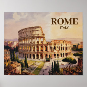 Aangepaste tekst Rome Italië Colosseum Retro Aquar Poster