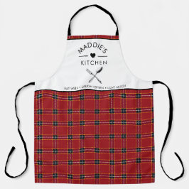 Aangepaste tekst Rood en Zwart geruite patroon Schort