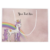 Aangepaste tekst/Roos Gold White Unicorn Rainbow Groot Cadeauzakje (Achterkant)