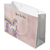 Aangepaste tekst/Roos Gold White Unicorn Rainbow Groot Cadeauzakje (Achterkant Gekanteld)