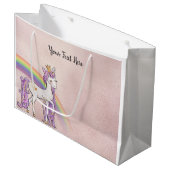 Aangepaste tekst/Roos Gold White Unicorn Rainbow Groot Cadeauzakje (Voorkant Gekanteld)