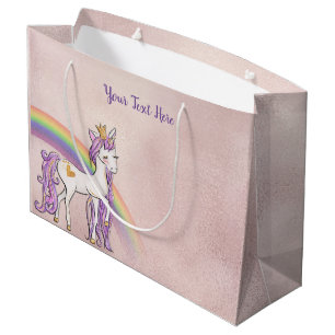 Aangepaste tekst/Roos Gold White Unicorn Rainbow Groot Cadeauzakje