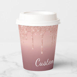 Aangepaste Tekst Roos Gouden Blush Glitter Paper C Papieren Bekers
