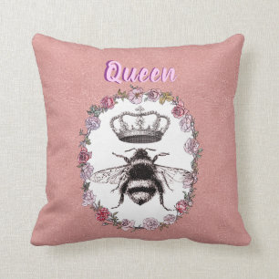 Aangepaste tekst/Roos gouden Waterverf Kroonbijen Kussen