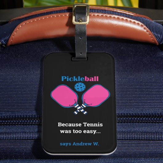 Aangepaste tekst roze & blauw Pickleball Bagagelabel (Voorkant Insitu 2)