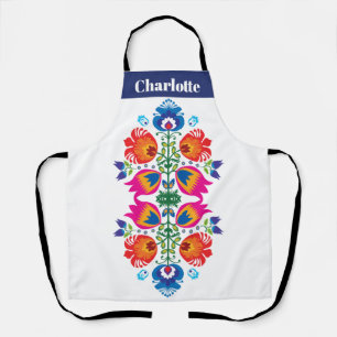 Aangepaste tekst roze en oranje folkloristisch pla schort