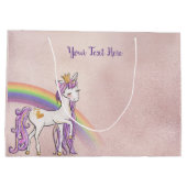 Aangepaste tekst/ Roze Goud Witte Eenhoorn Regenbo Groot Cadeauzakje (Achterkant)